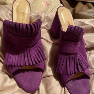 Vegan Suede Slide On Purple Heels